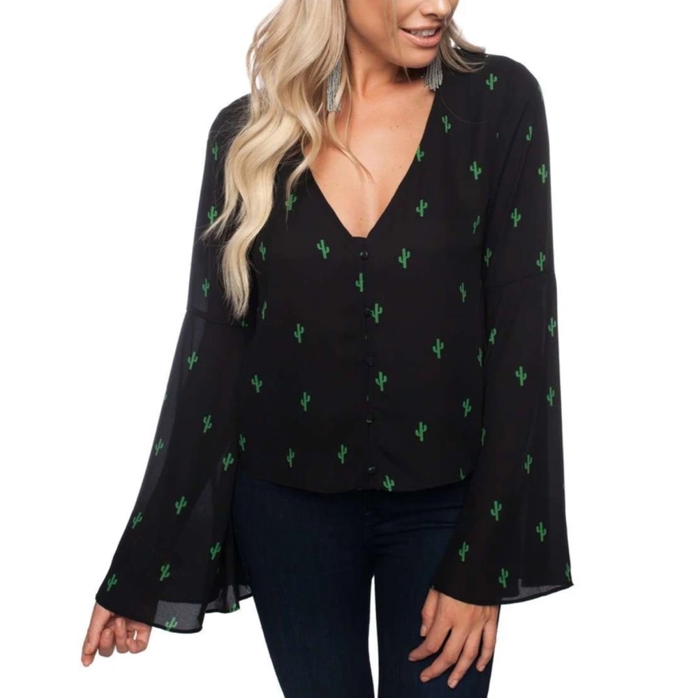 NEW Buddy Love Bell Sleeve Cactus Print Top